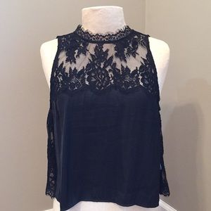 Free People Black Lace and Silk Top